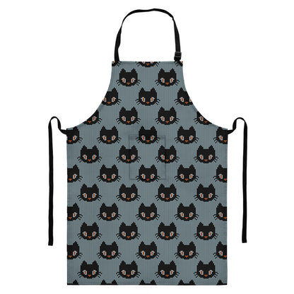 Black Cat Knitted Pattern Print Bib Apron With Pocket