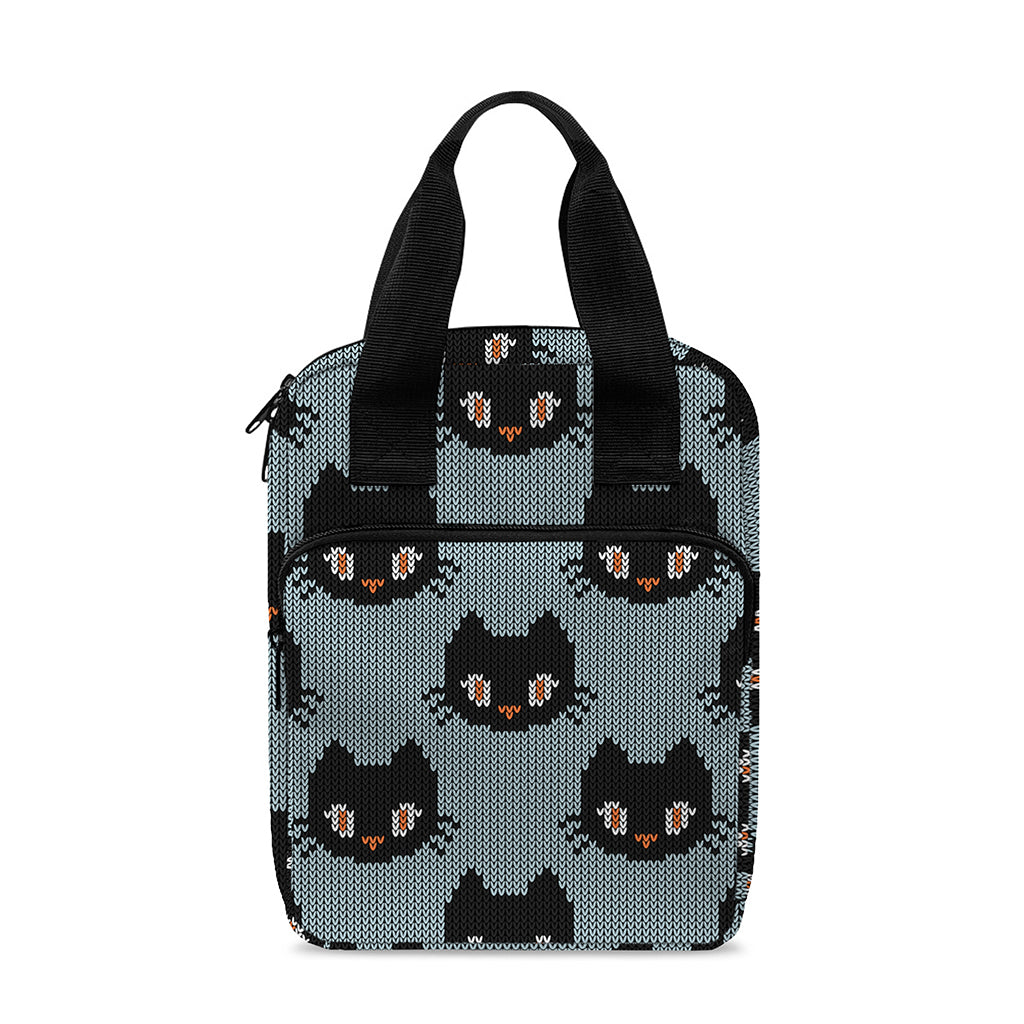 Black Cat Knitted Pattern Print Bible Tote Bag