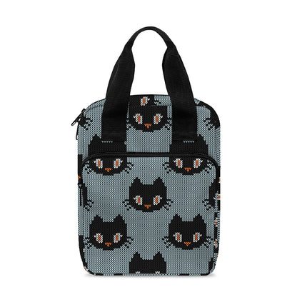Black Cat Knitted Pattern Print Bible Tote Bag