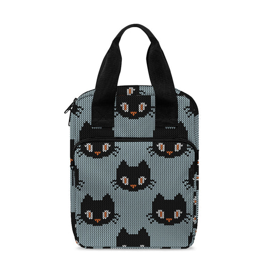 Black Cat Knitted Pattern Print Bible Tote Bag