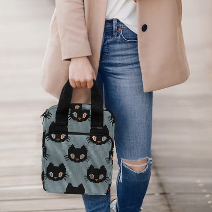 Black Cat Knitted Pattern Print Bible Tote Bag
