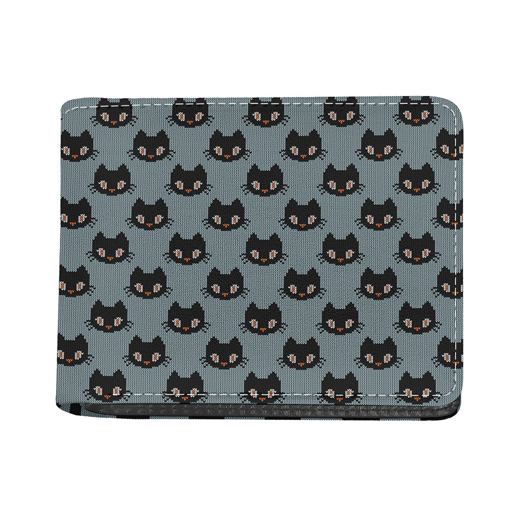 Black Cat Knitted Pattern Print Bifold Wallet