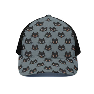 Black Cat Knitted Pattern Print Black Mesh Trucker Cap