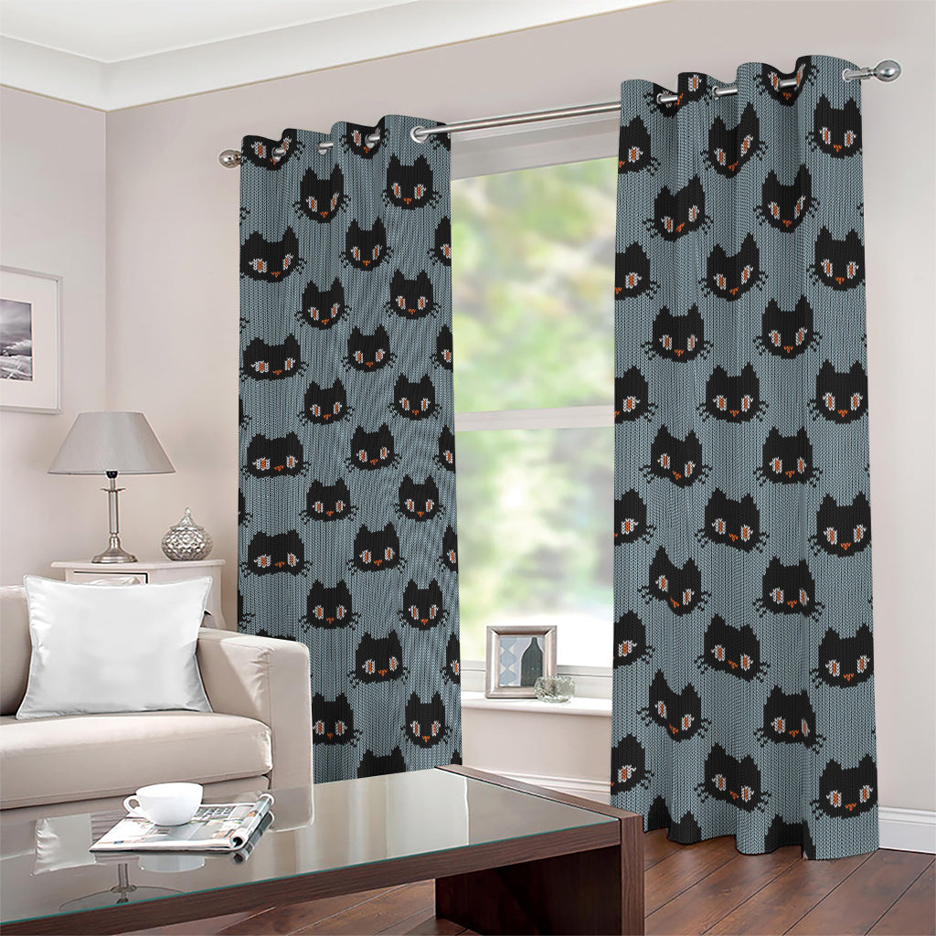 Black Cat Knitted Pattern Print Blackout Grommet Curtains