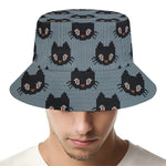 Black Cat Knitted Pattern Print Bucket Hat