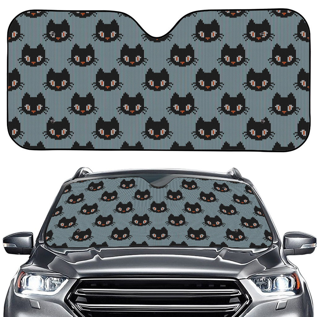 Black Cat Knitted Pattern Print Car Windshield Sun Shade