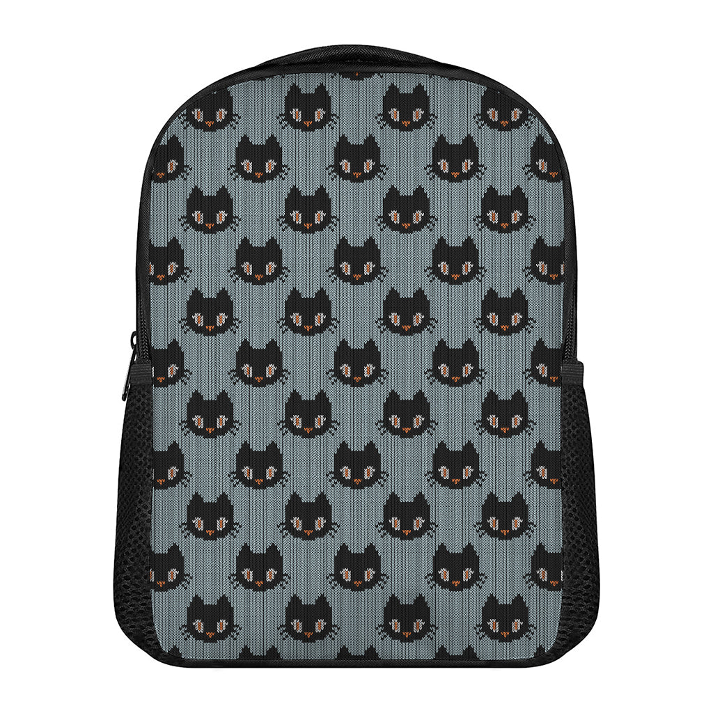 Black Cat Knitted Pattern Print Casual Backpack