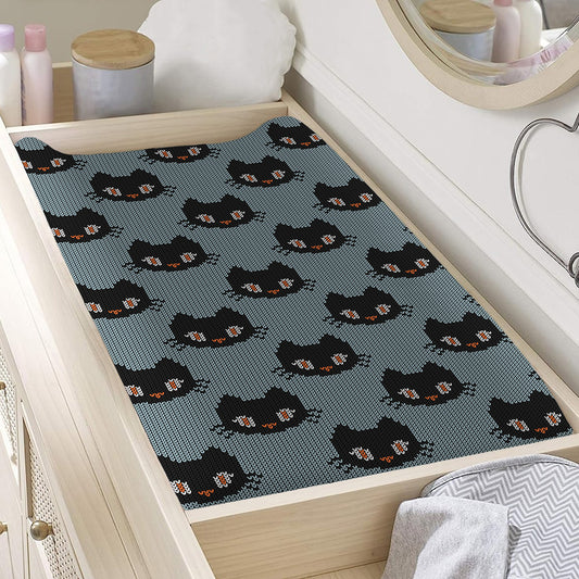 Black Cat Knitted Pattern Print Changing Pad Cover