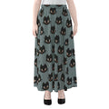 Black Cat Knitted Pattern Print Chiffon Maxi Skirt