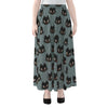 Black Cat Knitted Pattern Print Chiffon Maxi Skirt