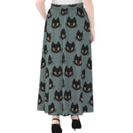 Black Cat Knitted Pattern Print Chiffon Maxi Skirt