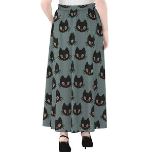 Black Cat Knitted Pattern Print Chiffon Maxi Skirt