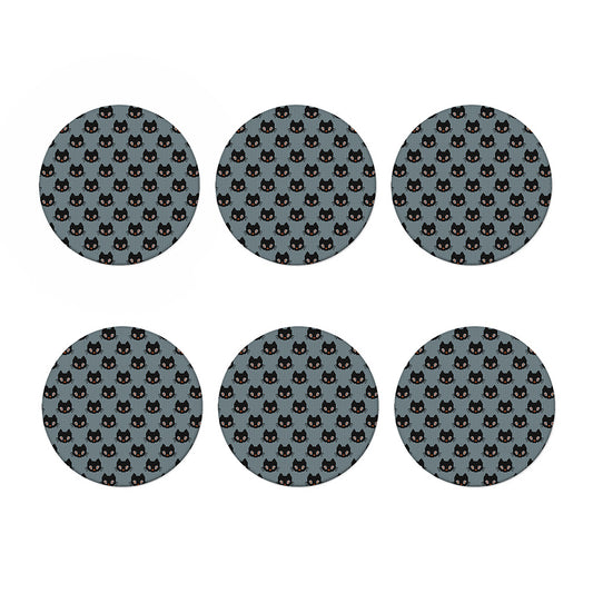 Black Cat Knitted Pattern Print Coaster Set