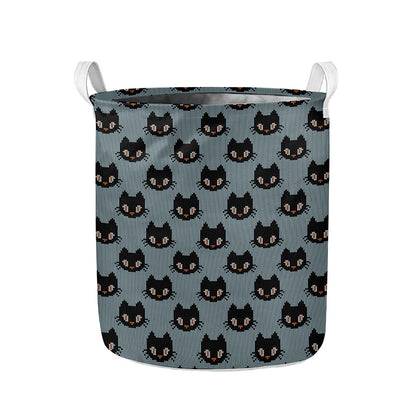 Black Cat Knitted Pattern Print Collapsible Laundry Basket