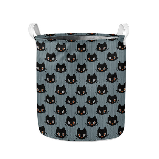 Black Cat Knitted Pattern Print Collapsible Laundry Basket