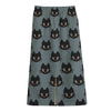 Black Cat Knitted Pattern Print Cotton Front Slit Maxi Skirt