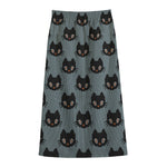 Black Cat Knitted Pattern Print Cotton Front Slit Maxi Skirt