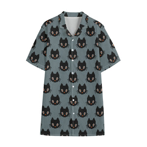 Black Cat Knitted Pattern Print Cotton Hawaiian Shirt