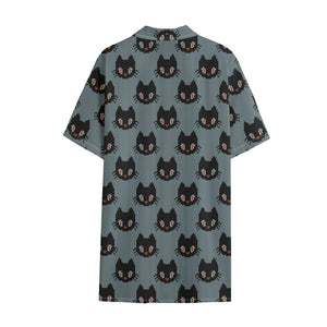 Black Cat Knitted Pattern Print Cotton Hawaiian Shirt