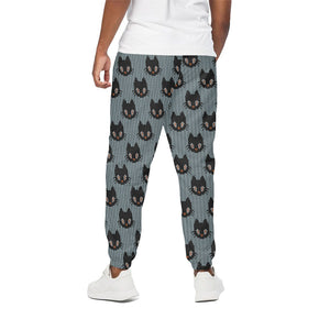 Black Cat Knitted Pattern Print Cotton Pants