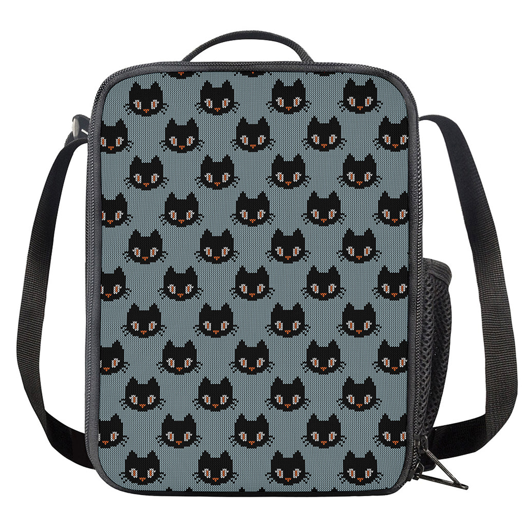 Black Cat Knitted Pattern Print Crossbody Lunch Bag