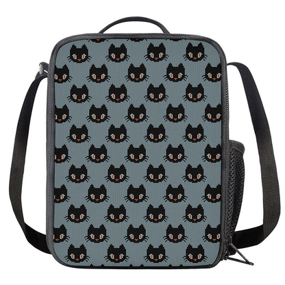 Black Cat Knitted Pattern Print Crossbody Lunch Bag