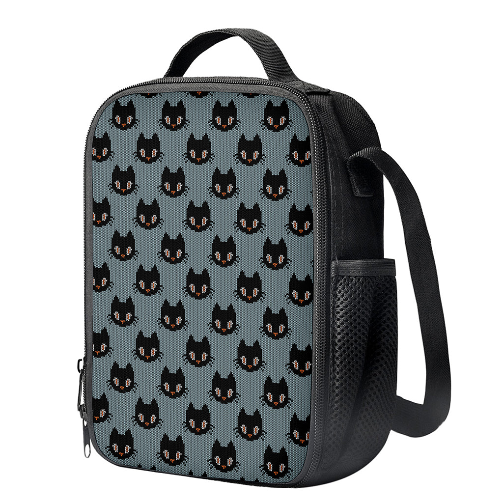 Black Cat Knitted Pattern Print Crossbody Lunch Bag