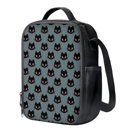 Black Cat Knitted Pattern Print Crossbody Lunch Bag