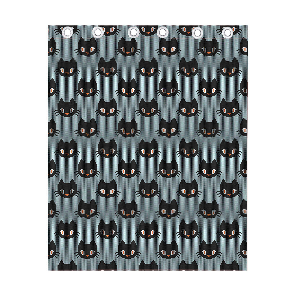 Black Cat Knitted Pattern Print Curtain