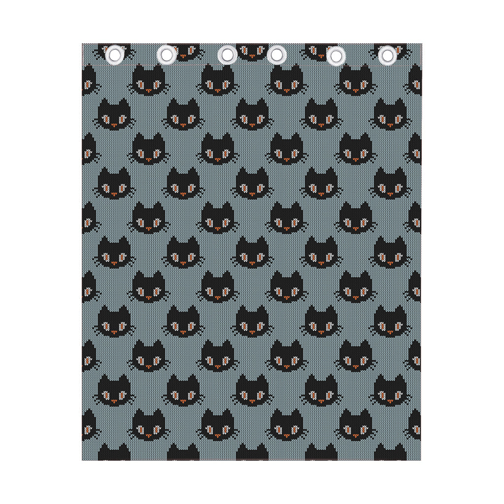 Black Cat Knitted Pattern Print Curtain
