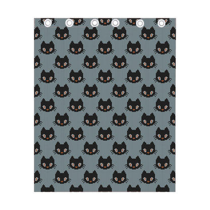 Black Cat Knitted Pattern Print Curtain
