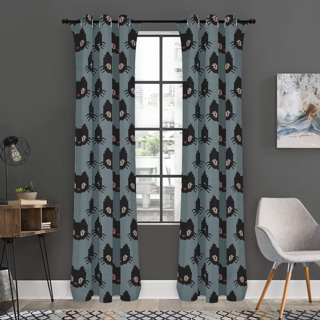 Black Cat Knitted Pattern Print Curtain