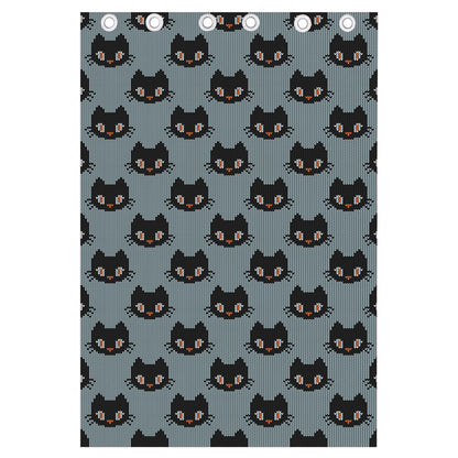 Black Cat Knitted Pattern Print Curtain