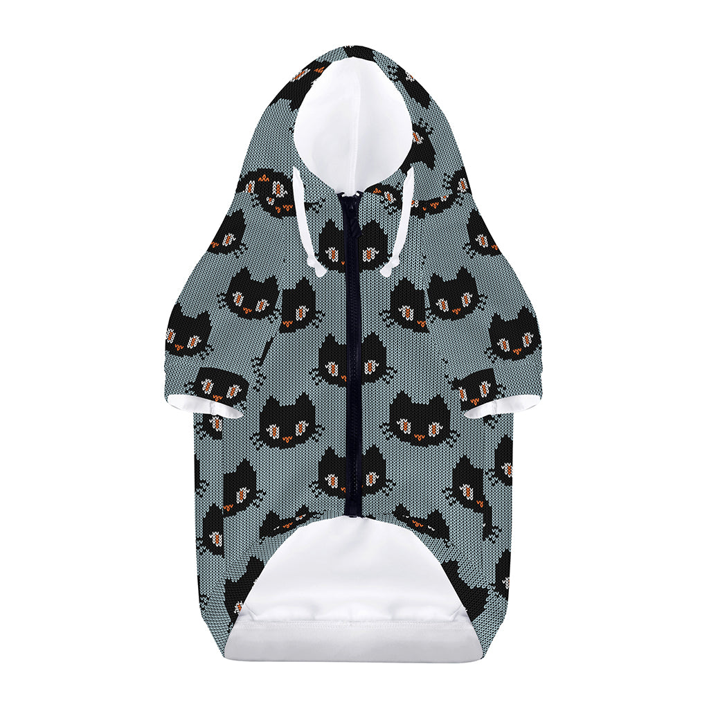 Black Cat Knitted Pattern Print Dog Zip Up Hoodie