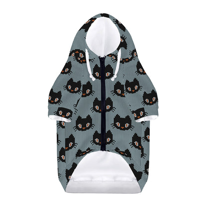 Black Cat Knitted Pattern Print Dog Zip Up Hoodie