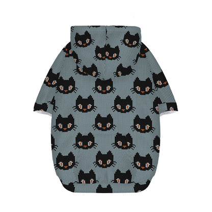 Black Cat Knitted Pattern Print Dog Zip Up Hoodie