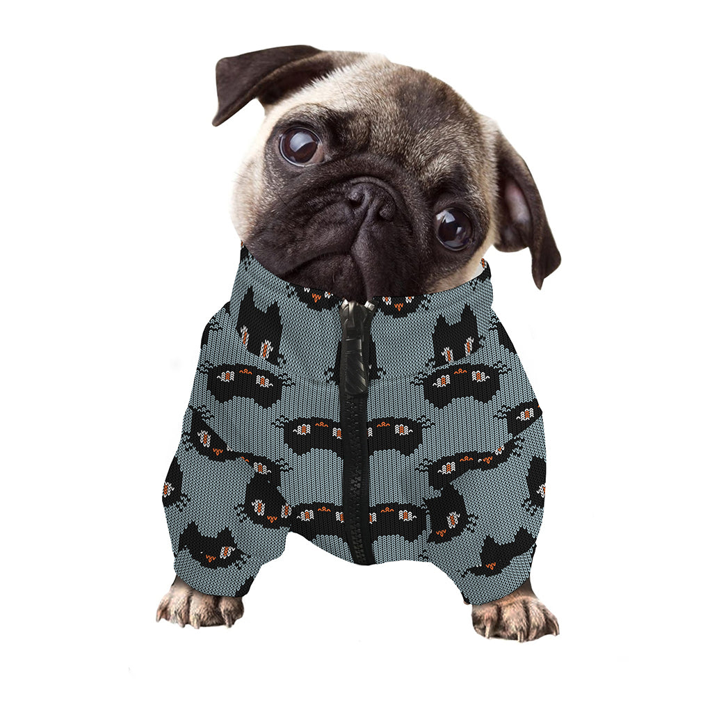 Black Cat Knitted Pattern Print Dog Zip Up Jacket
