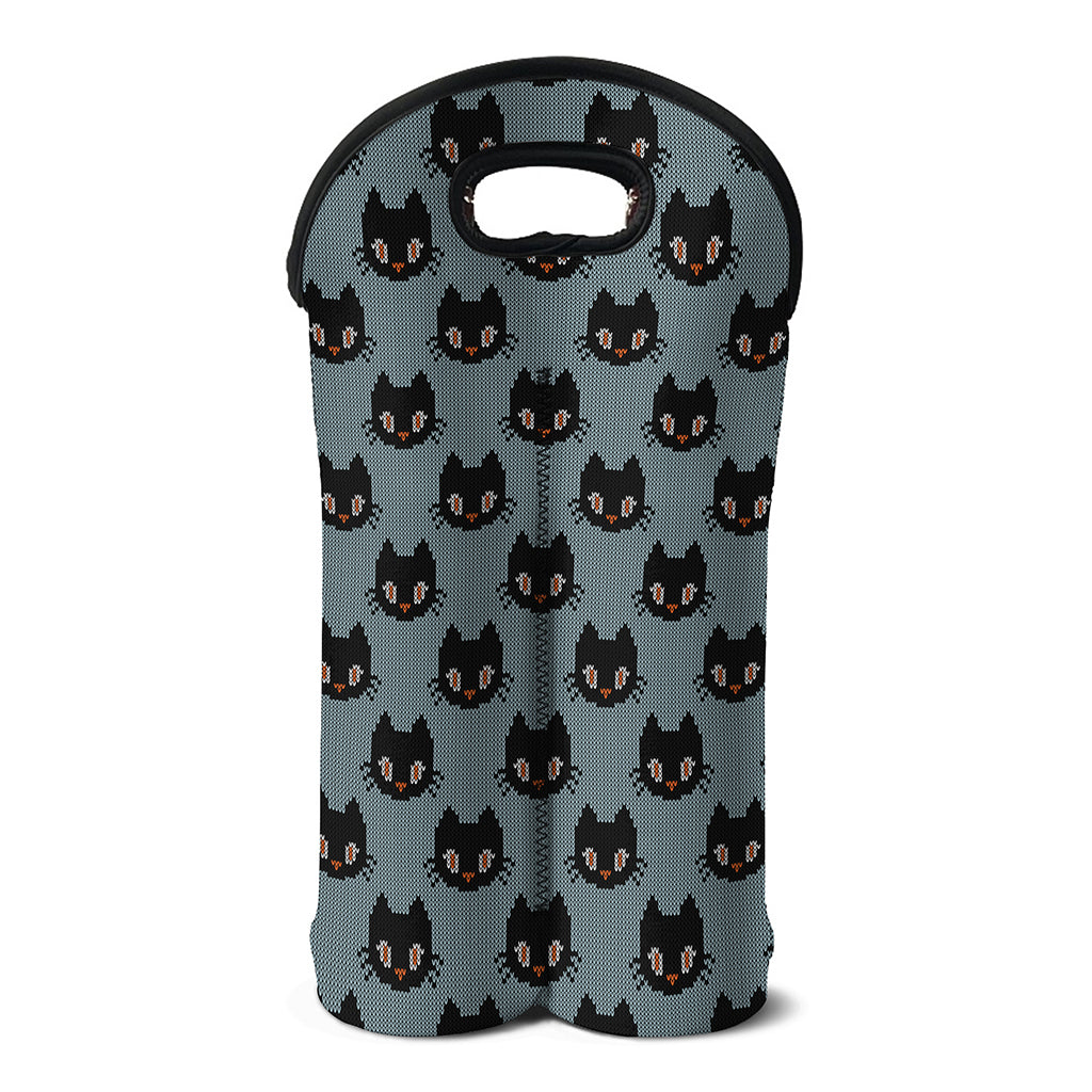 Black Cat Knitted Pattern Print Double Neoprene Wine Tote