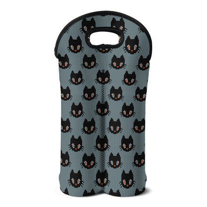 Black Cat Knitted Pattern Print Double Neoprene Wine Tote
