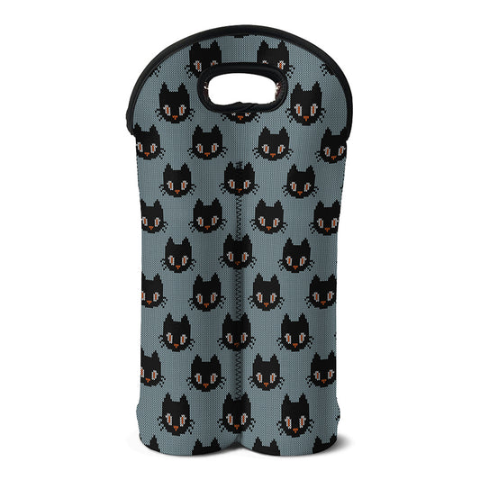 Black Cat Knitted Pattern Print Double Neoprene Wine Tote