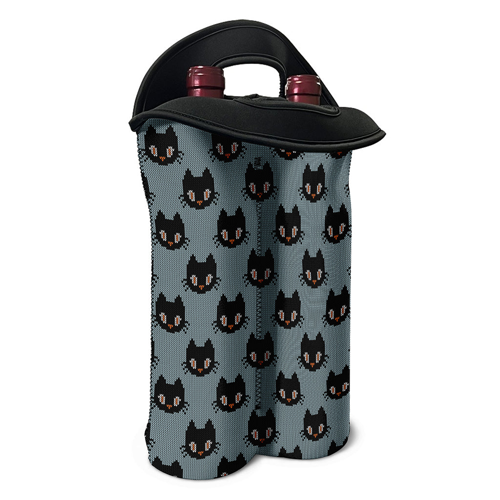 Black Cat Knitted Pattern Print Double Neoprene Wine Tote