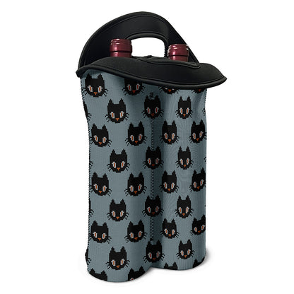 Black Cat Knitted Pattern Print Double Neoprene Wine Tote