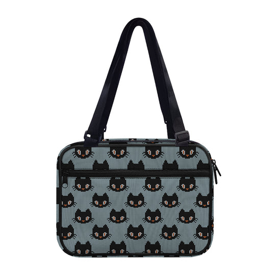 Black Cat Knitted Pattern Print Double Strap Bible Bag