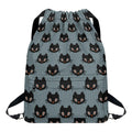 Black Cat Knitted Pattern Print Drawstring Backpack