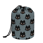 Black Cat Knitted Pattern Print Drawstring Makeup Bag