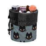 Black Cat Knitted Pattern Print Drawstring Makeup Bag