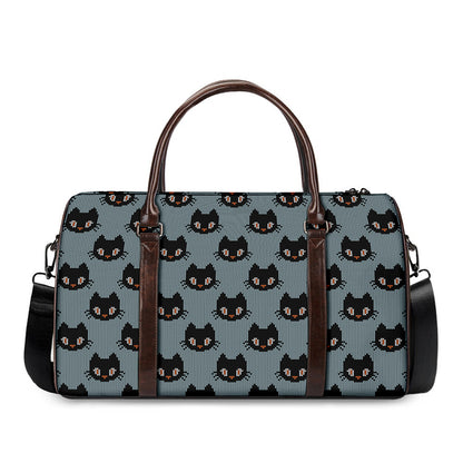 Black Cat Knitted Pattern Print Duffle Bag