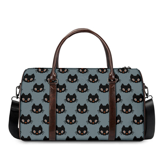 Black Cat Knitted Pattern Print Duffle Bag