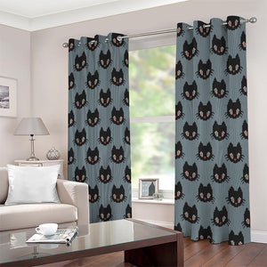 Black Cat Knitted Pattern Print Extra Wide Grommet Curtains