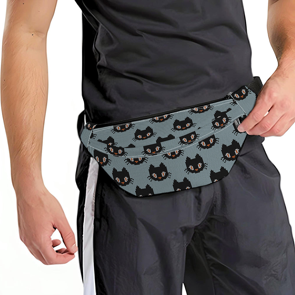 Black Cat Knitted Pattern Print Fanny Pack